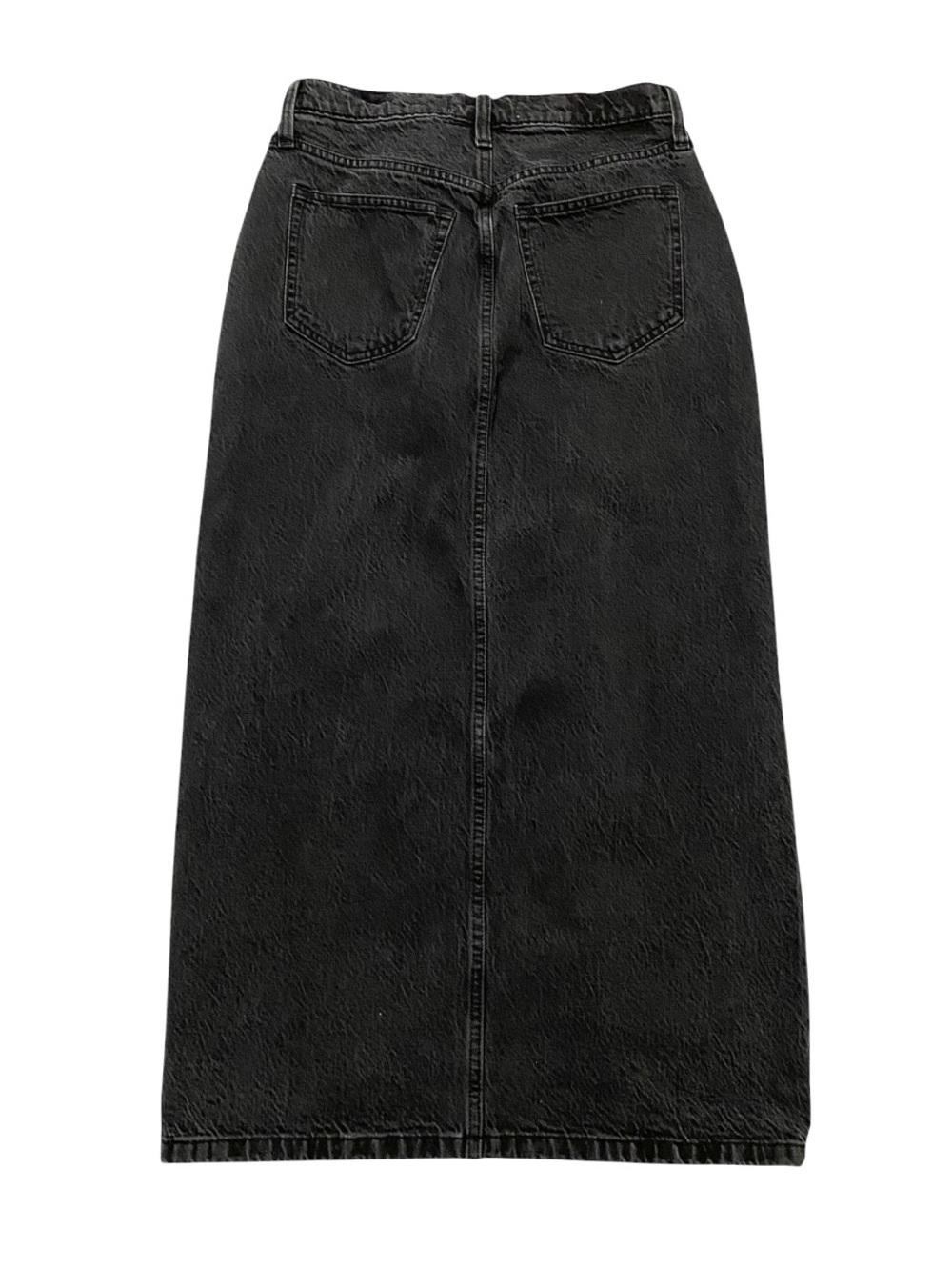 Abercrombie High Rise Denim Midi Skirt 27 Washed Black Front Slit 90s Minimalist - Picture 5 of 8